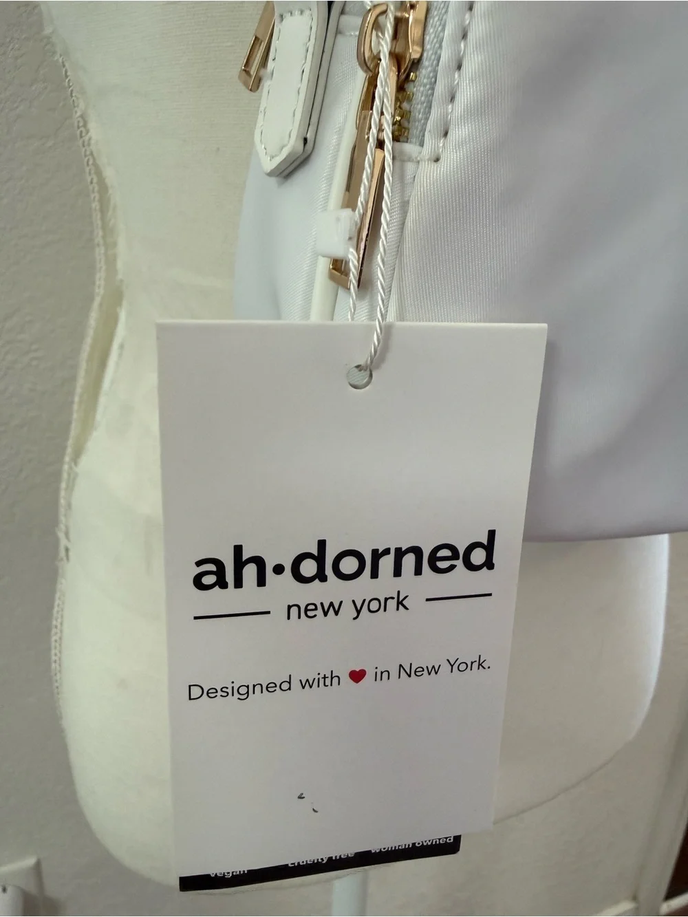 ah-DORNED New York White Small Crossbody Bag Zip Multicolor Heart Strap.